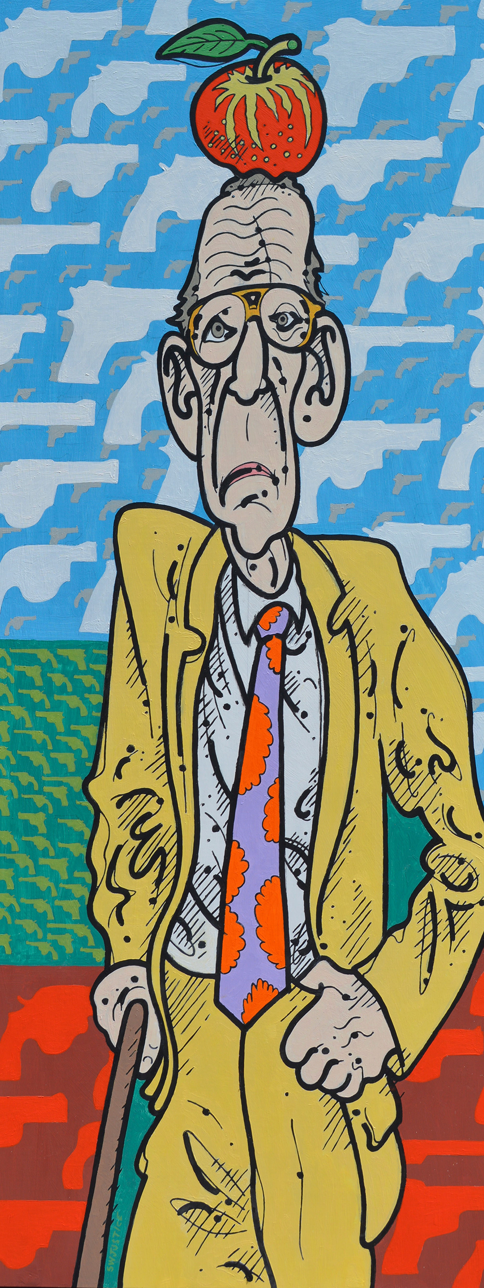 Steve Justice StudioTitle: William Tell Overshare: portrait of William Burroughs Material: Oil on canvas Size: 60x24 Year: 2016